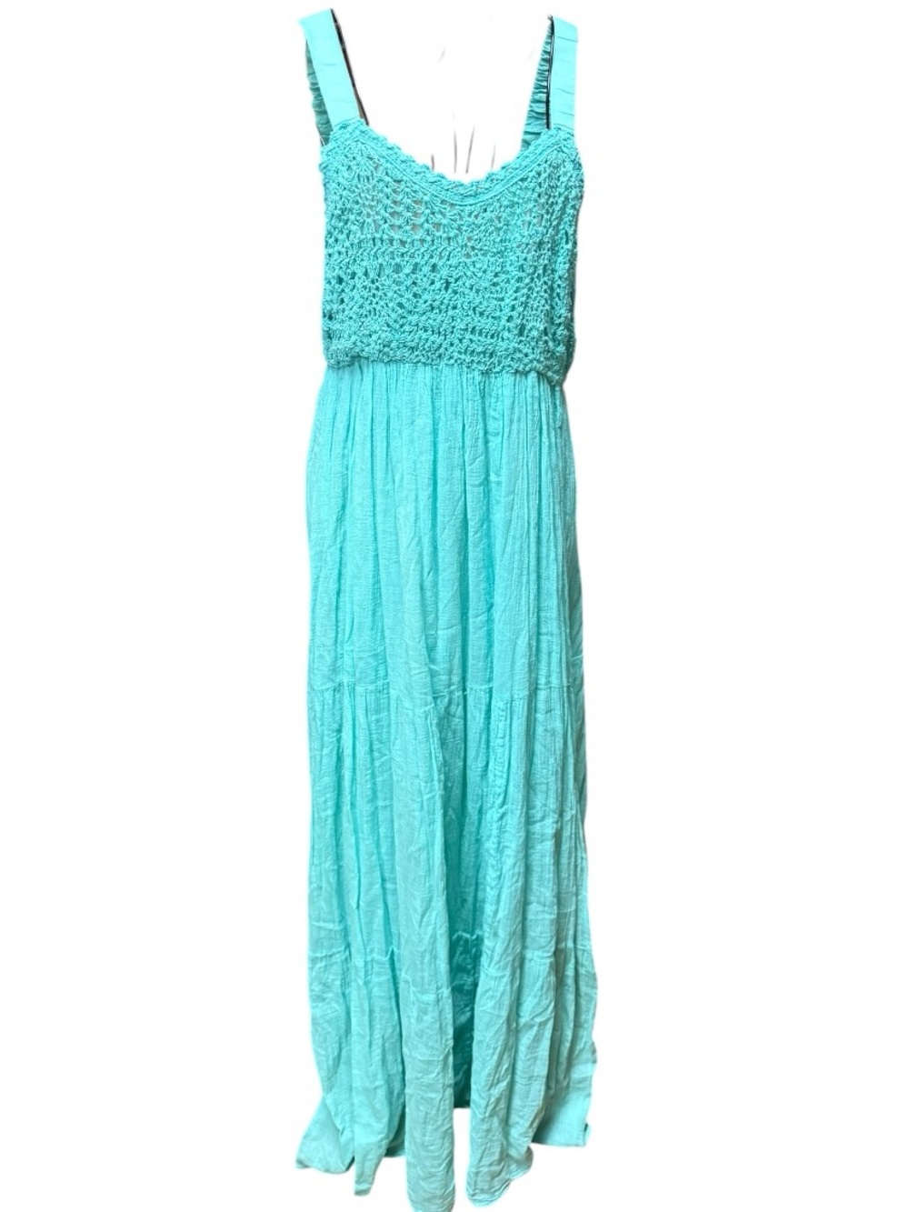 Lola P. 100% Cotton Turquoise Crochet Bodice Maxi Dress